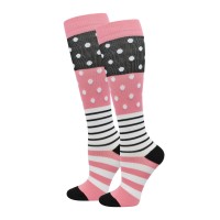 Pink & Black Stripe and Dot  Fashion Compression Sock - 92096